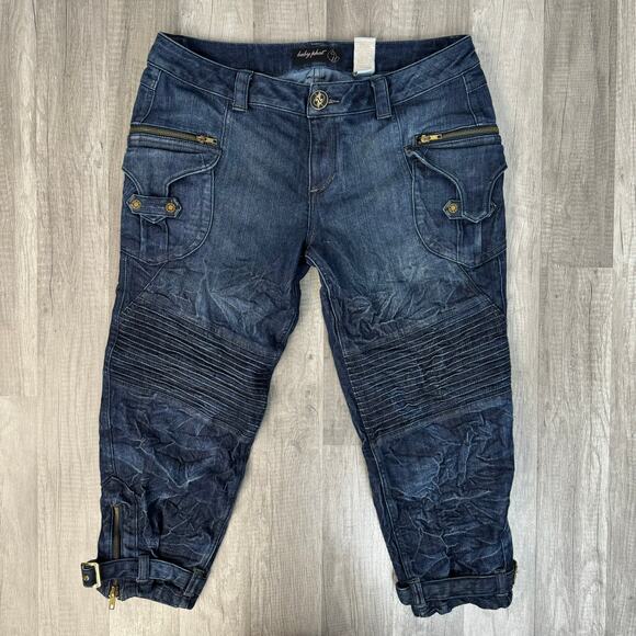 Baby Phat Mid Rise Stacked Zipper Ankle Capris Blue Y2k Size 13 - Picture 3 of 7